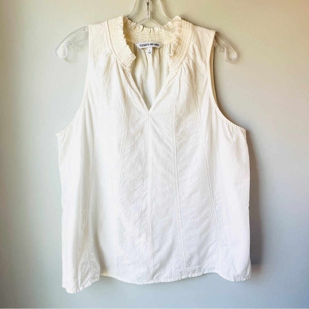 🏷️ 2/$20 Elizabeth and James Ruffled Neck Pintuck Sleeveless Blouse